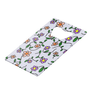 Kleurrijke Bloemen, Bloemmotief, Groene Bladeren,  Creditkaart Flessenopener