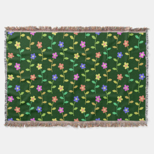 Kleurrijke Bloemen, Bloemmotief, Groene Bladeren, Deken
