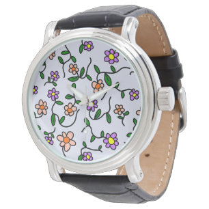 Kleurrijke Bloemen, Bloemmotief, Groene Bladeren,  Horloge