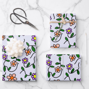 Kleurrijke Bloemen, Bloemmotief, Groene Bladeren,  Inpakpapier Vel