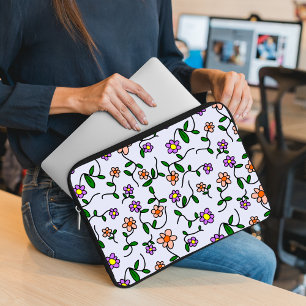 Kleurrijke Bloemen, Bloemmotief, Groene Bladeren,  Laptop Sleeve