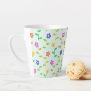 Kleurrijke Bloemen, Bloemmotief, Groene Bladeren,  Latte Mok