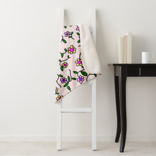 Kleurrijke Bloemen, Bloemmotief, Groene Bladeren,  Sherpa Deken