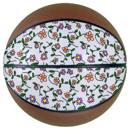 Kleurrijke Bloemen, Bloemmotief, Groene Elementen, Basketbal