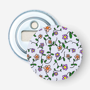 Kleurrijke Bloemen, Bloemmotief, Groene Elementen, Button Flesopener