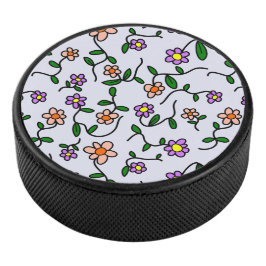 Kleurrijke Bloemen, Bloemmotief, Groene Elementen, Hockey Puck