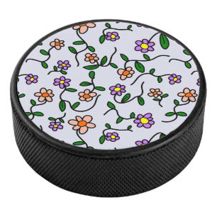 Kleurrijke Bloemen, Bloemmotief, Groene Elementen, Hockey Puck