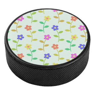 Kleurrijke Bloemen, Bloemmotief, Groene Elementen, Hockey Puck