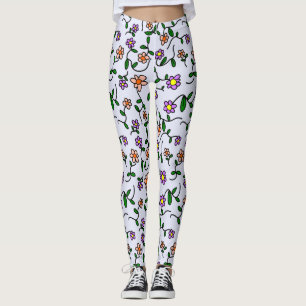 Kleurrijke Bloemen, Bloemmotief, Groene Elementen, Leggings