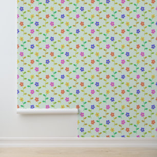 Kleurrijke Bloemen, Bloempatroon, Groene Elementen Behang