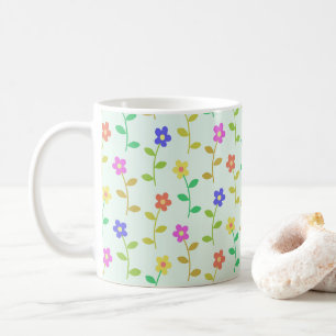 Kleurrijke Bloemen, Bloempatroon, Groene Elementen Koffiemok