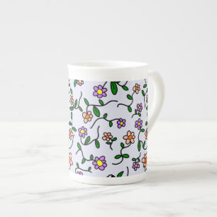 Kleurrijke Bloemen, Bloempatroon, Groene Elementen Porselein Kop
