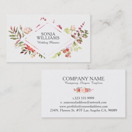 Kleurrijke Bloemen Boeket bruiloft Planner Visitekaartje (Voorkant / Achterkant)