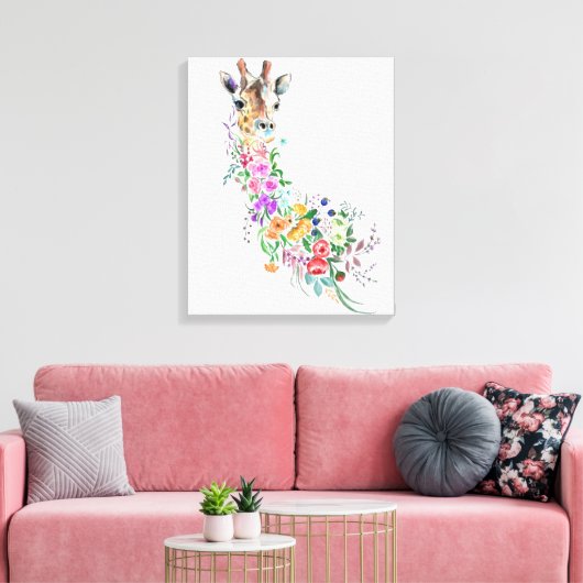 Kleurrijke Bloemen Boeket Giraffe Canvas Print (Insitu (Woonkamer))