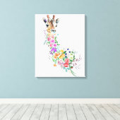 Kleurrijke Bloemen Boeket Giraffe Canvas Print (Insitu (Houten vloer))
