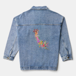 Kleurrijke Bloemen Boeket Giraffe Denim Jacket