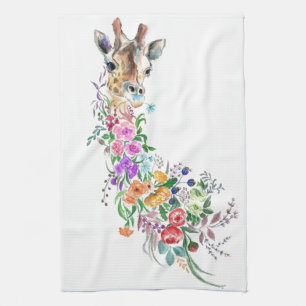 Kleurrijke Bloemen Boeket Giraffe Keuken Handdoek