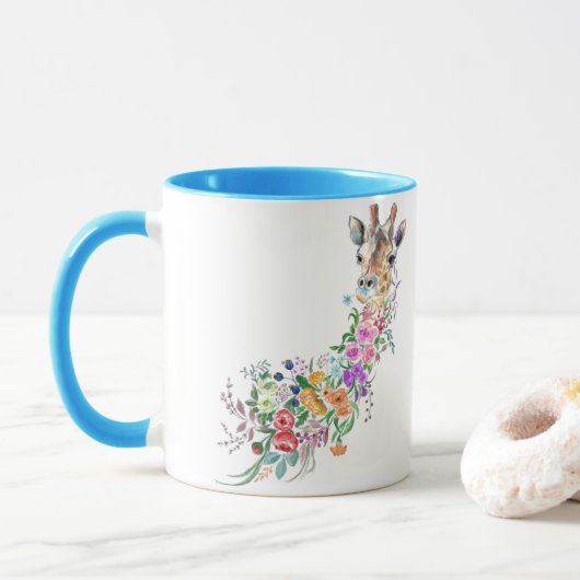 Kleurrijke Bloemen Boeket Giraffe Mok (Met donut)