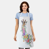 Kleurrijke Bloemen Boeket Giraffe Schort (Gedragen)