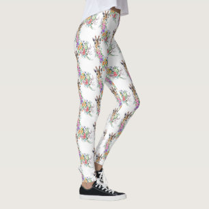 Kleurrijke Bloemen Boeket Giraffen - Tekening Mode Leggings