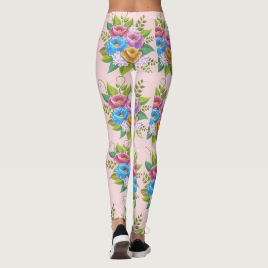 Kleurrijke Bloemen Boeket Leggings – Levendige Bot (Achterkant)