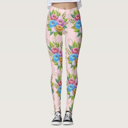Kleurrijke Bloemen Boeket Leggings – Levendige Bot (Voorkant)