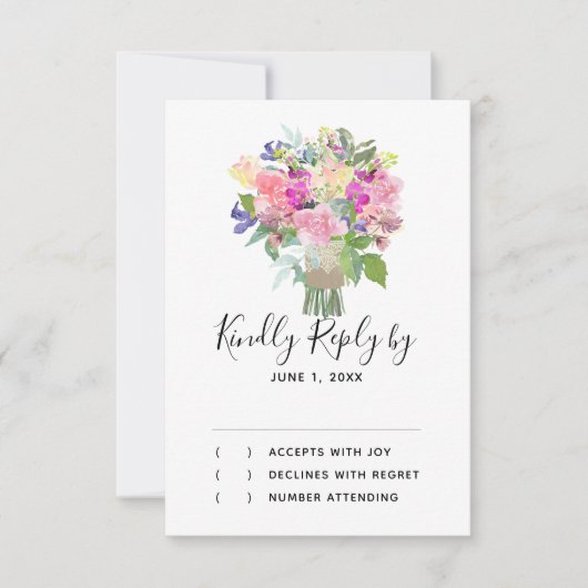 Kleurrijke Bloemen Boeket RSVP Respons Kaart (Voorkant)