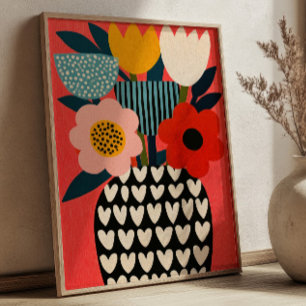 Kleurrijke Bloemen Boeket Vaas Illustratie Bloemig Poster