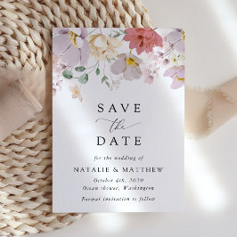 Kleurrijke bloemen, boho, bruiloft save the date