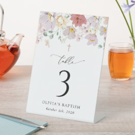 Kleurrijke Bloemen, Boho, Doop Tafel Nummers Reclamebord Met Voetstuk