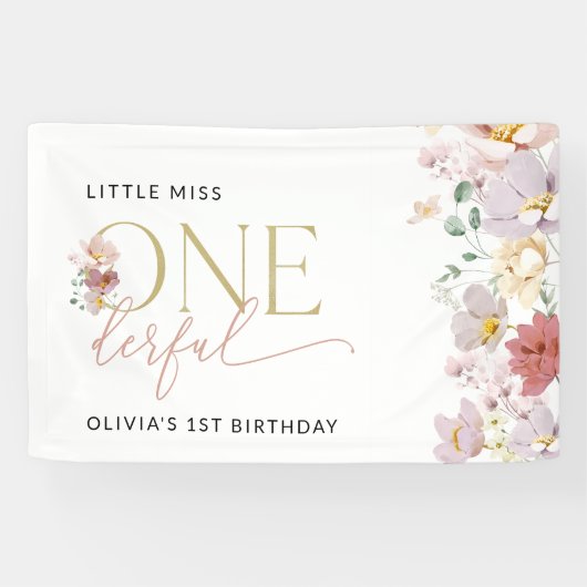 Kleurrijke bloemen, Boho, Eerste Verjaardag Welkom Spandoek (Horizontaal)