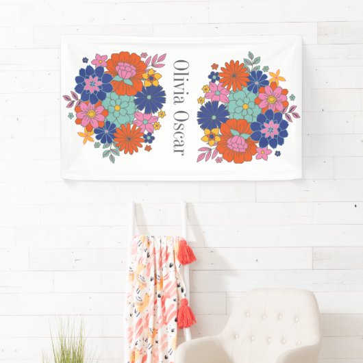 Kleurrijke Bloemen Boho Helder Bloem Illustratie Spandoek (Insitu)