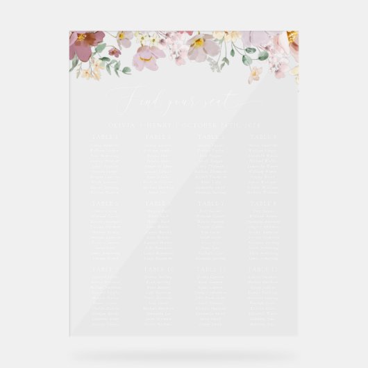 Kleurrijke Bloemen, Boho, Huwelijk Zitting Grafiek Acryl Bord (Voorkant)