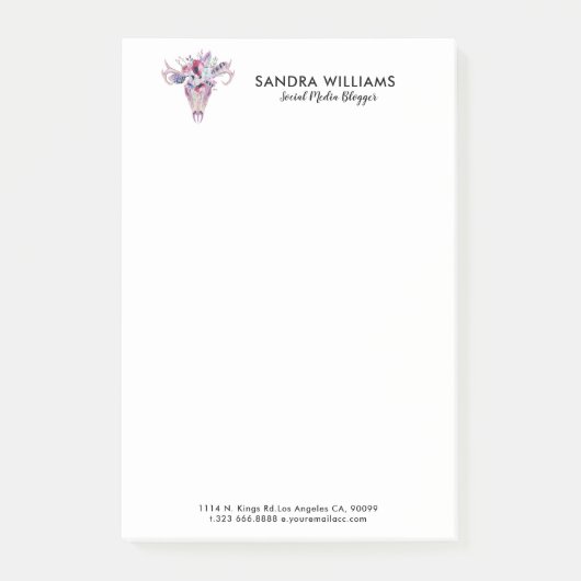 Kleurrijke bloemen boho schedel illustratie post-it® notes (Voorkant)