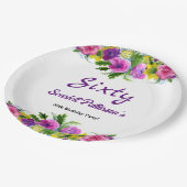 Kleurrijke Bloemen Botanische Bloemen 60ste Verjaa Papieren Bordje (Gekanteld)