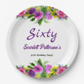 Kleurrijke Bloemen Botanische Bloemen 60ste Verjaa Papieren Bordje (Voorkant)