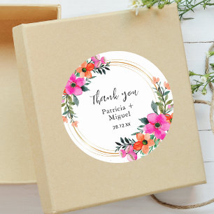 Kleurrijke Bloemen Botanische Trouw Dank Je Wel Ronde Sticker
