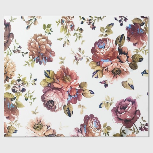 Kleurrijke bloemen boven witte achtergrond cadeaupapier (Vlak)