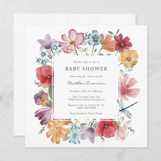 Kleurrijke bloemen bruids douche uitnodiging (Voorkant / Achterkant)