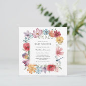 Kleurrijke bloemen bruids douche uitnodiging (Staand voorkant)