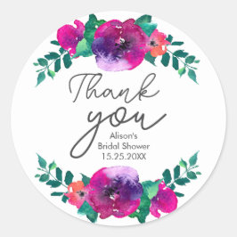 Kleurrijke bloemen bruidsdouche dank je ronde sticker