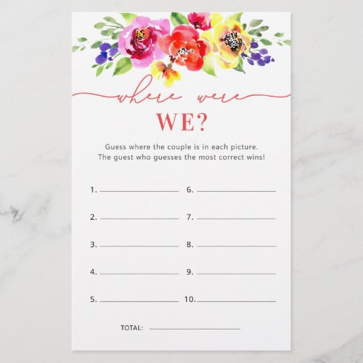 Kleurrijke Bloemen Bruidsfeest Spel Waar waren we (Voorkant)