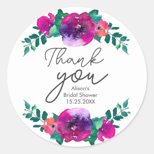 Kleurrijke bloemen bruiloft feest bedankt ronde sticker (Voorkant)