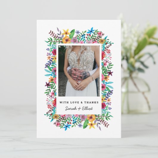 Kleurrijke Bloemen Bruiloft Platte Bedankkaart (Staand voorkant)