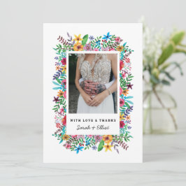 Kleurrijke Bloemen Bruiloft Platte Bedankkaart