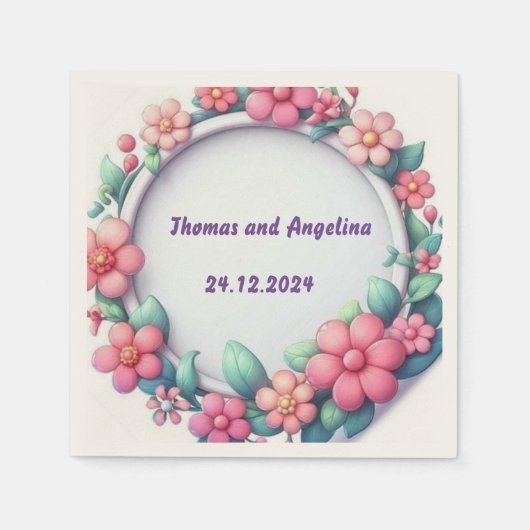 Kleurrijke bloemen bruiloft servetten cocktail (Voorkant)