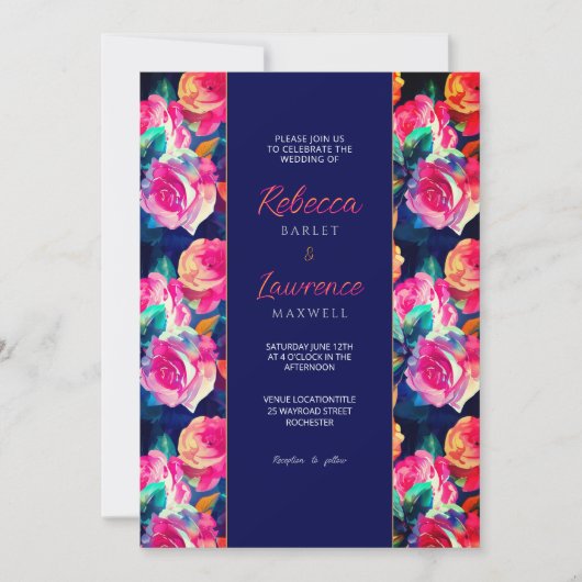 Kleurrijke bloemen bruiloft uitnodiging met stijl (Voorkant)