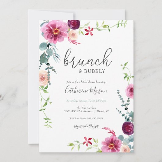 Kleurrijke Bloemen Brunch en Bubbly Vrijgezellenfe Kaart (Voorkant)
