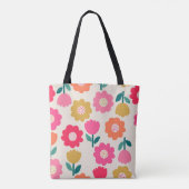 Kleurrijke Bloemen Canvas tas, Schattige Bloemen C Tote Bag (Achterkant)