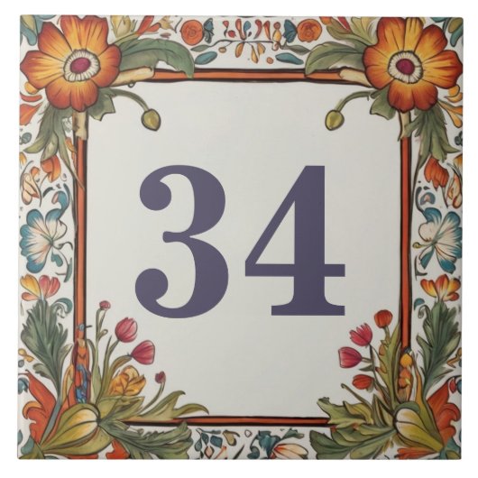 Kleurrijke Bloemen Custom House Number Bord Sign Tegeltje (Voorkant)